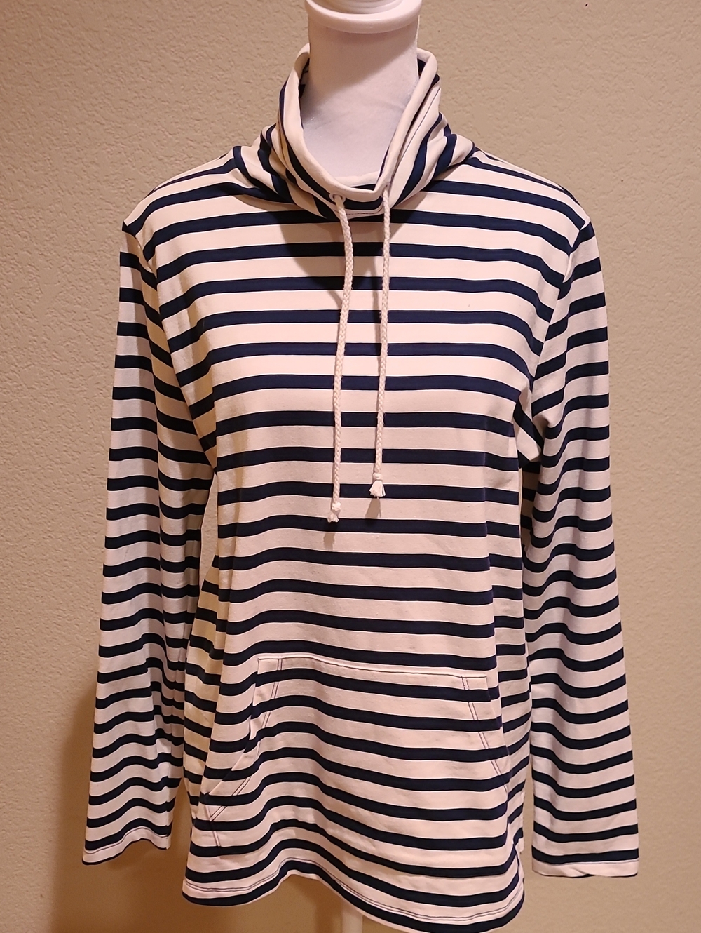 St. John's Bay Navy and White Striped Cowl Neck Tunic Size M